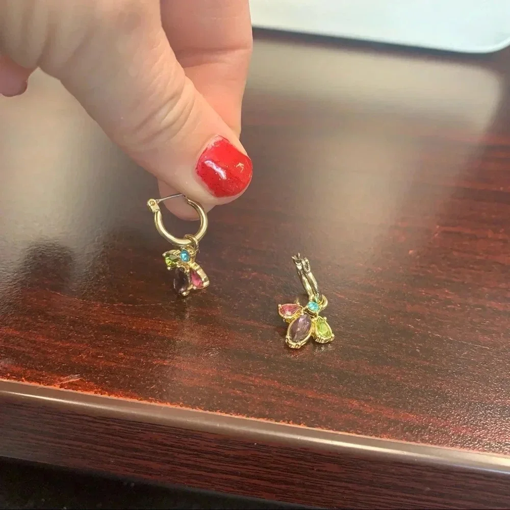 Avon butterfly jeweled hoop earrings NIB
